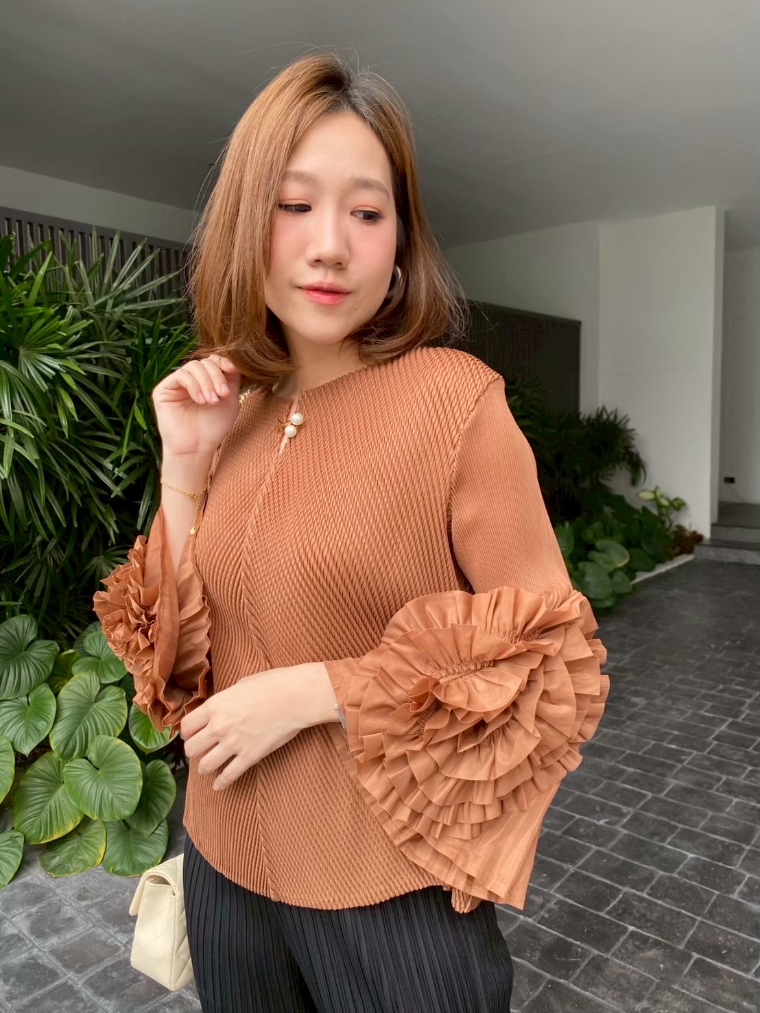 Rust Ruffle Charm Top
