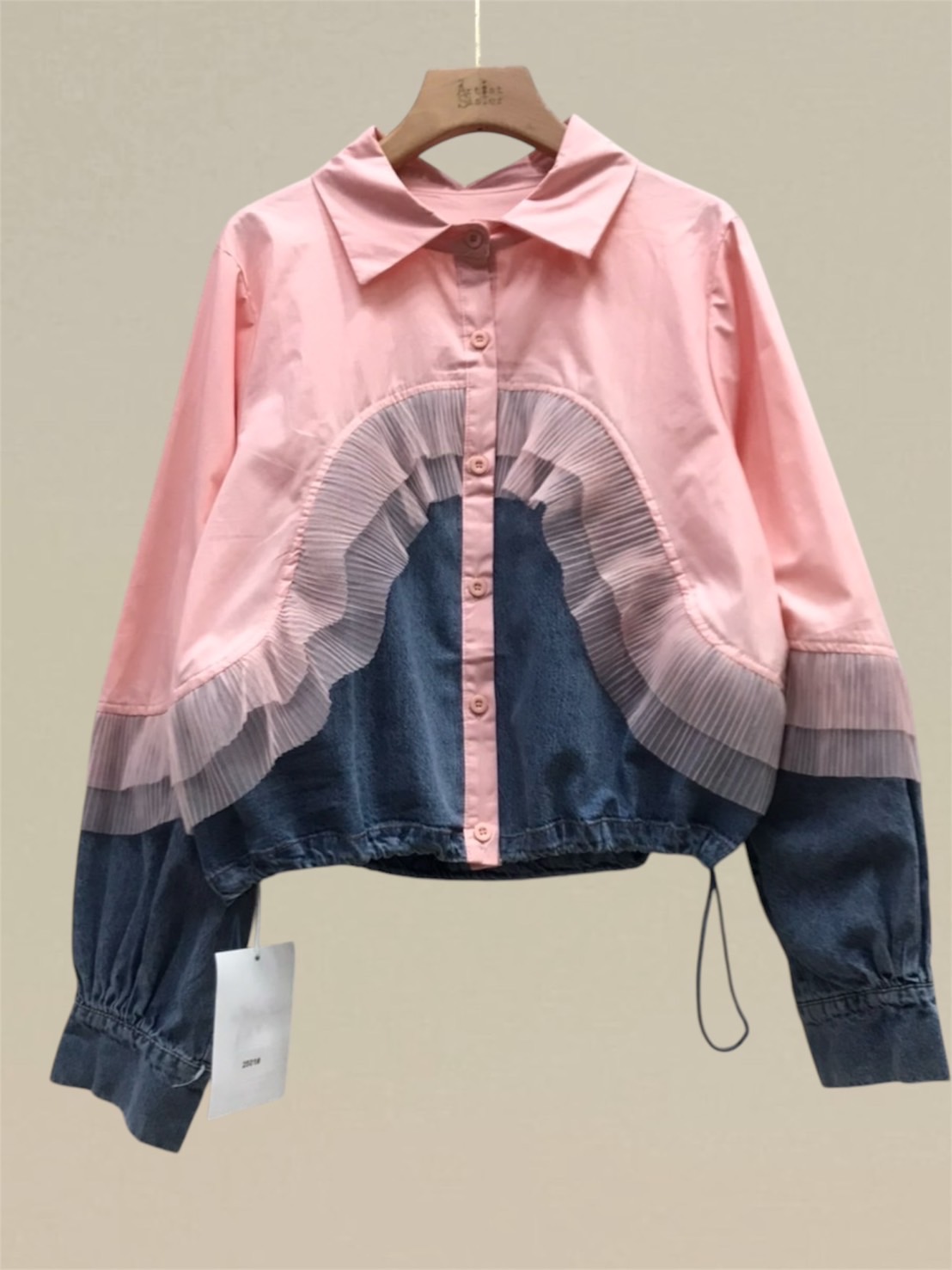 Pink and denim contrast shirt