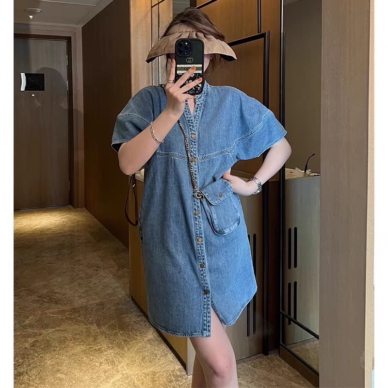 The Pocket Edit Denim Dress- Light Blue